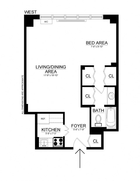 Floor plan for studio, 1 bath, 515 sqft